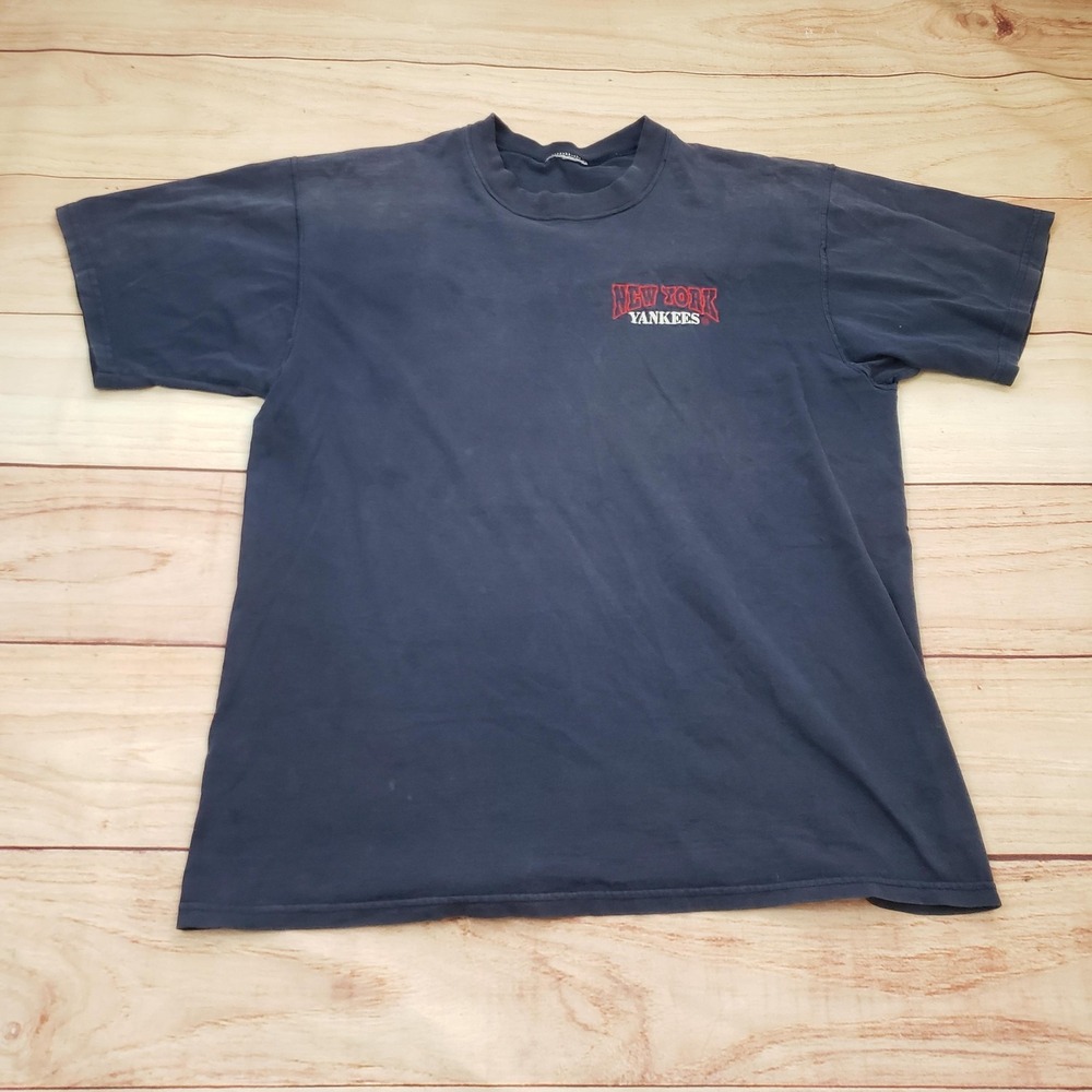 VINTAGE New York Yankees Shirt Mens XL Navy Blue Red‎ MLB Baseball Embroidered